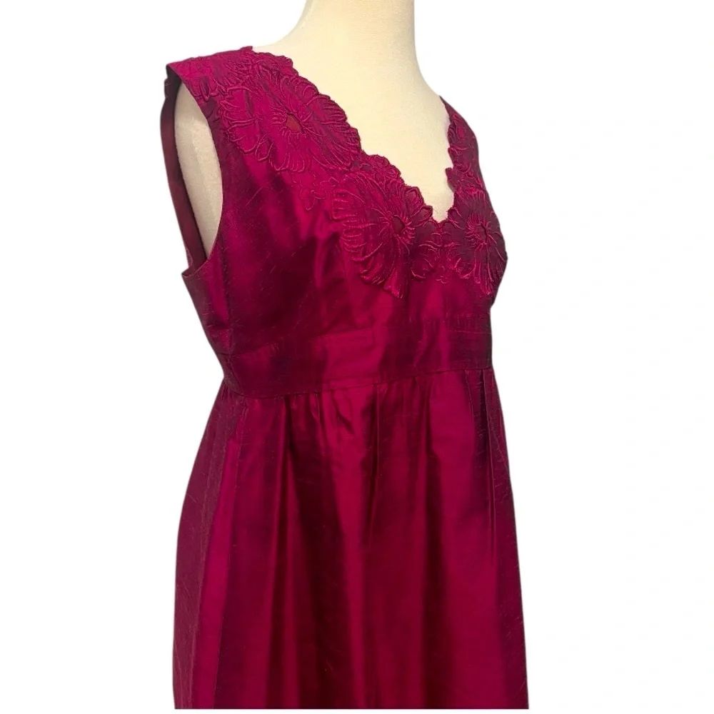 Adrianna Papell Burgundy Sleeveless V-neck Silk Cocktail Dress Size 10 - Picture 4 of 11
